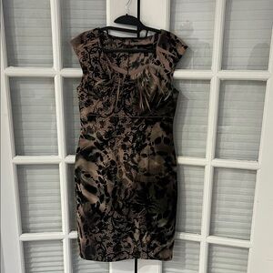 Connected Apparel Black and Brown Patterned Mini Dress